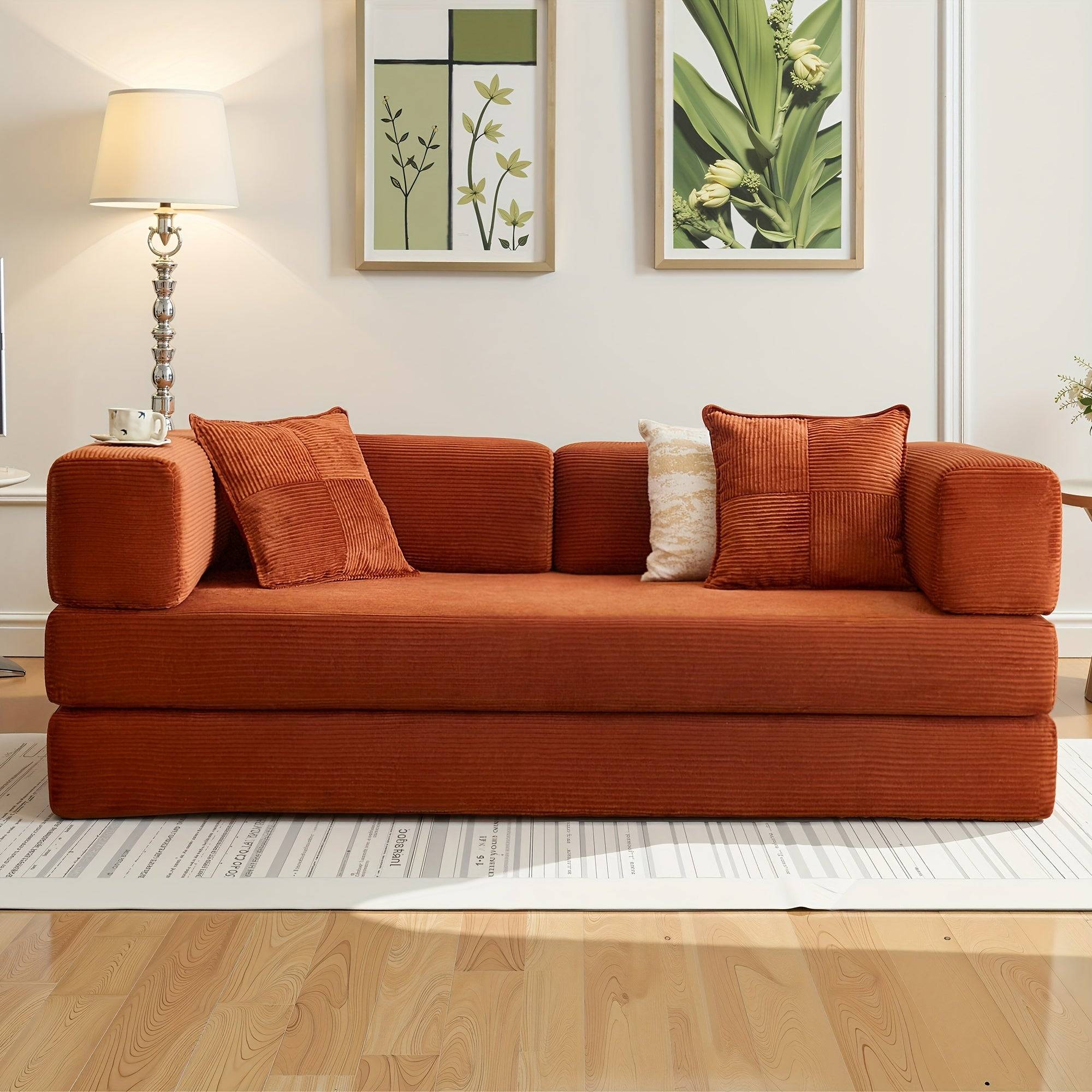 Sofa Bed, Folding Floor Couch,CompressedConvertable Sleeper Sofa,Memory Foam Couch - 78inch-Orange