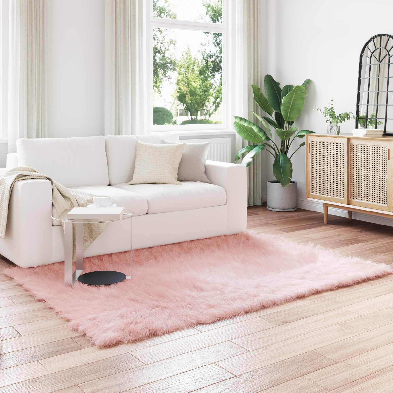 vidaXL Fuskobbel lammeskindstæppe TAFALLA Lyserød 160 x 230 cm
