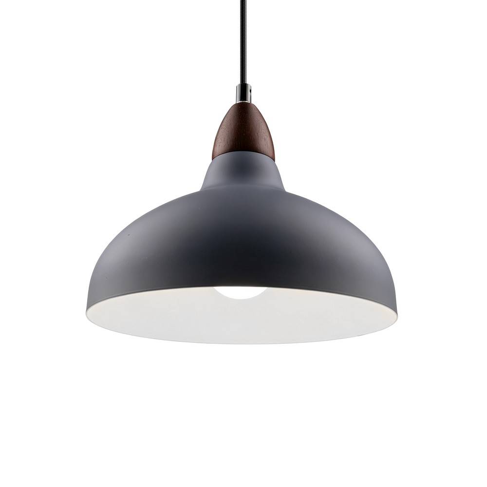 BIRK Grå Ø24cm pendel - E27 fatning, 2m ledning, Metal / Træ