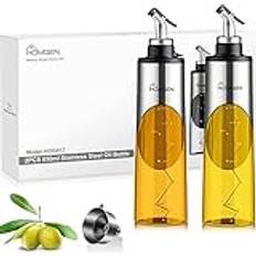 HOMGEN oljeflaska 650ml 2PCS rostfritt stål olivolja och vinägerdispenser med munstycke Klar glasoljeflaska för matlagning BBQ grillar sallad