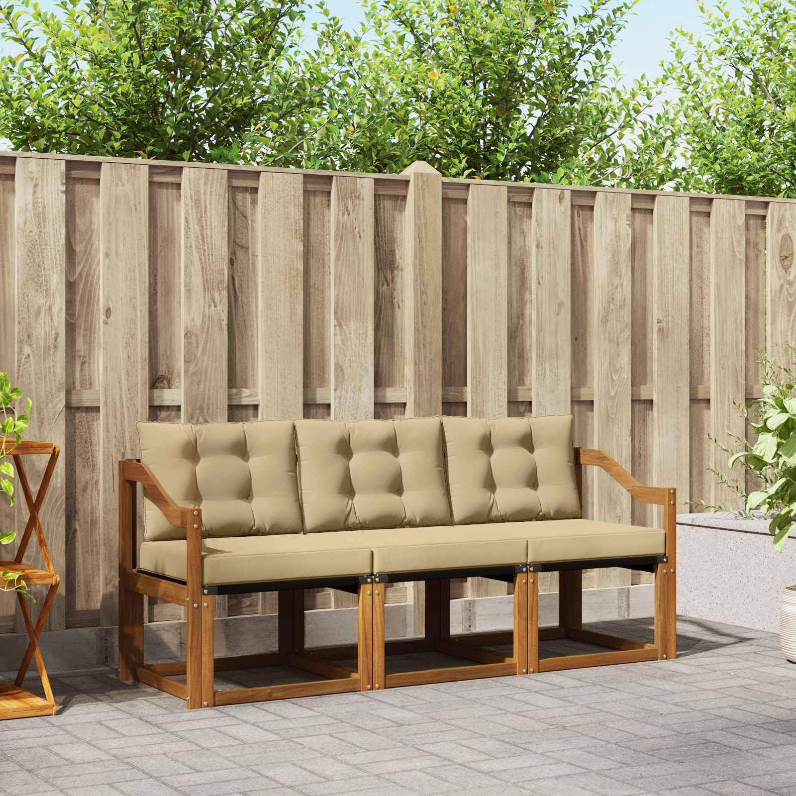 vidaXL Utomhussoffset med kudde 3 pcs Naturlig och Beige