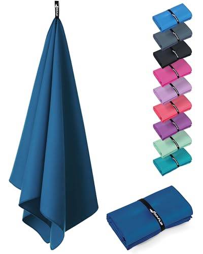 Mikrofiberhanddukar ultralätt, kompakt och snabbtorkande - Mikrofiberhandduk - den perfekta sporthandduken, strandhandduk och resehandduk (1x 120x60cm - 1 Styck - Djupblå)