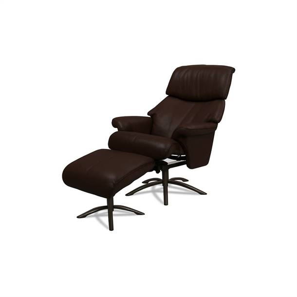 CALIBRA - LÆNESTOL INKL. SKAMMEL - 6000 SV BRUN SEMIANILIN LÆDER - Siddehøjde: 49 cm.