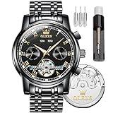 OLEVS Automatic Mechanical Men Watch,Day-Date-Month-and-Year Automatic Watch Men,Fashion Stainless Steel Watch Green&Blue&Black Face