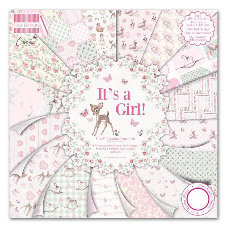 Paper pad - Its a girl - 20x20cm - 48st cardstock