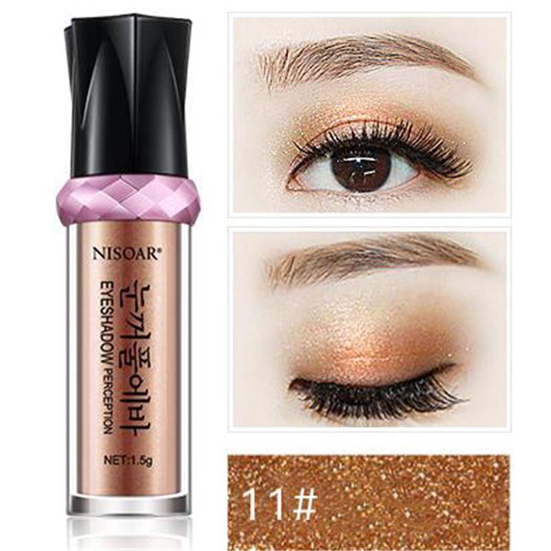 Glänsande Långvarigt Skimmer Glitter Pigment Powder Naken Mineral Ögonskugga Highlight Roll-on Kvinnor Kosmetisk Verktyg 11