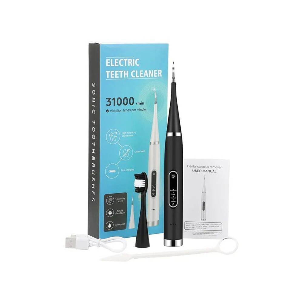 Electric Teeth Cleaner Tooth Whitening & Cleaning Device Waterproof Tartar Remove Fresh Breath Oral Care,Black(1 X )