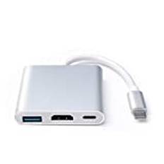 DEMKICO 3-i-1 USB C till HDMI-adapter 4K, konverteringsadapter hubb typ C-adapter med USB C-laddningsport, USB 3.0-port kompatibel med Macbook/Surface Book 2/Chromebook Pixel/Dell XPS13 och mer