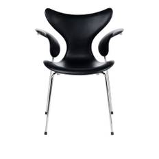 Fritz Hansen - 3208 Liljan Karmstol, Läder, Essential Black - Matstolar - Arne Jacobsen - Svart - Metall/Trä