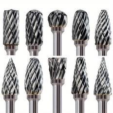 TEMU 10pcs Tungsten Carbide Rotary Burr Set - Double-cut, Versatile Shapes For Grinding & Deburring - Durable Tool Accessories