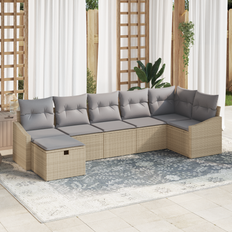 vidaXL 7 Personers Havesofa Sæt med Puder Beige Poly Rattan