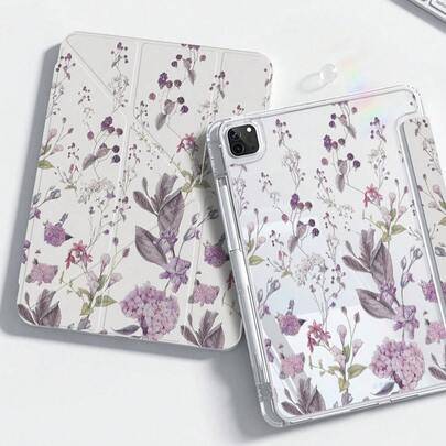 Sött blommigt fällbart fodral med lila blommönster, dubbelsidigt akrylglasklart bakstycke är stöttåligt, kompatibelt med iPad 7:e, 8:e (10,2 tum) och - Multifärgad (Multi-size)