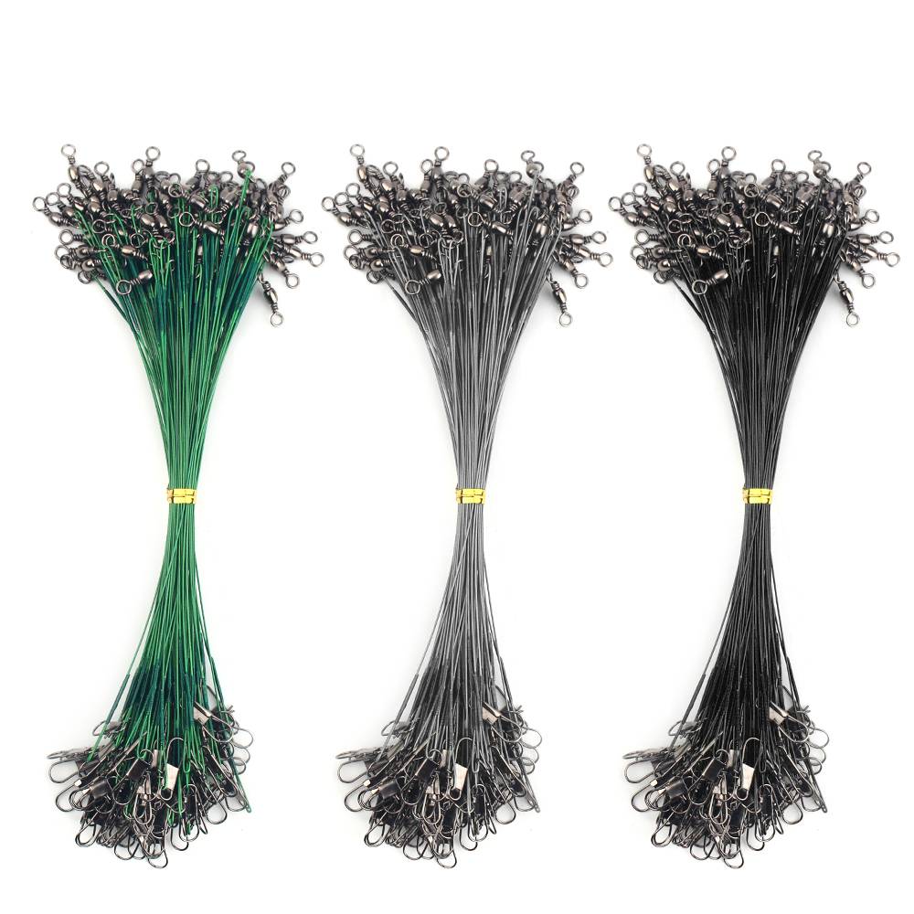 20pcs Steel Wire Leader With Swivel Anti-bite Fishing Line10/20/25/30cm Fishing Accessory Core Leash Fishing Leader Wire