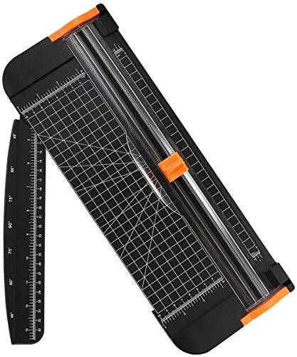 Flintronic pappersskärare, A4-Pappersskärare med Automatiskt Säkerhetsskydd och Sidlinjal, Bärbar pappersskärare med Fingerskydd och Hjälplinje, Skär för Hem och Kontor (Svart, 38 cm)