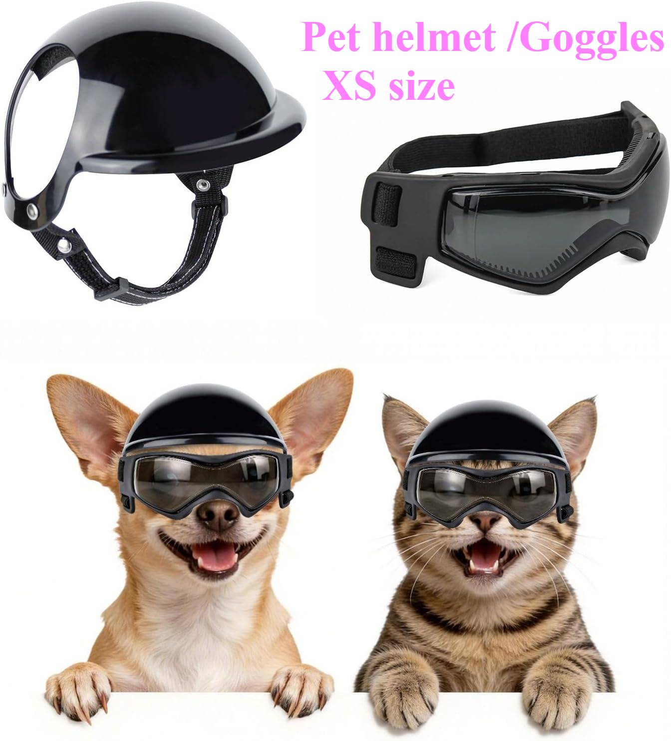 Dog Helmet Goggles Set Pet Safety Hat with Ear Holes Anti-UV Pet Sunglasses Head & Eyes Protection for Puppy Adult Cats