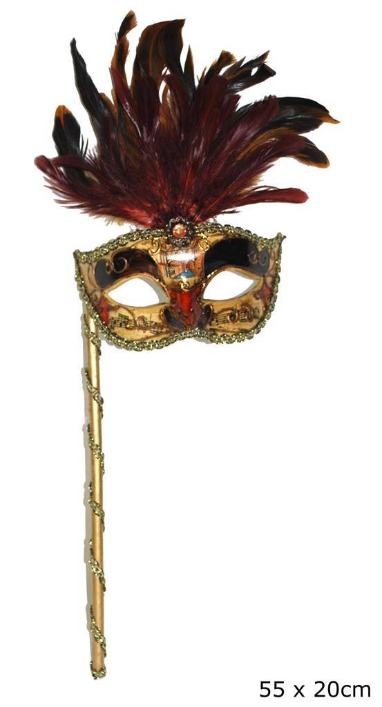 Venetiansk maske på pind med fjer
