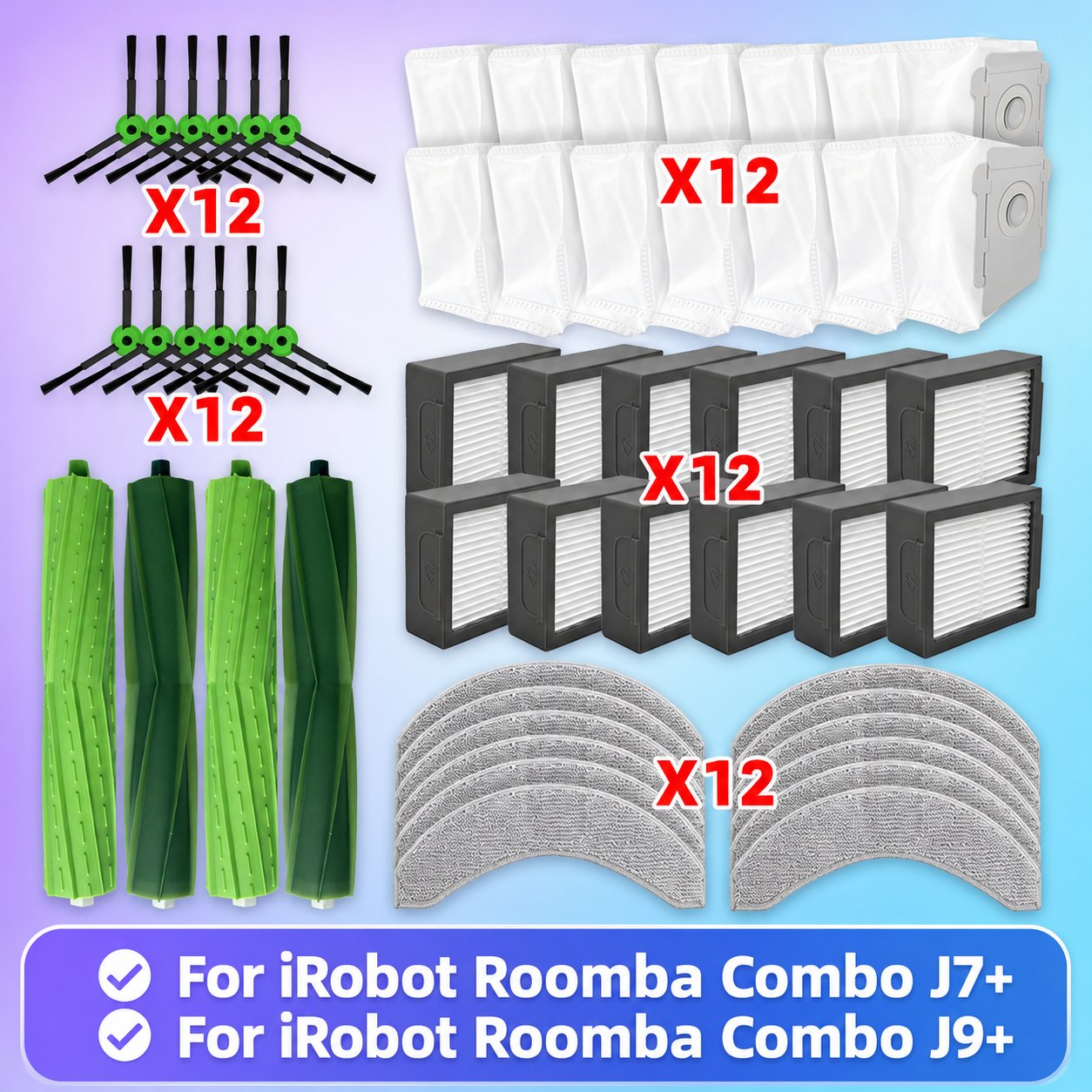 Fit For ( iRobot Roomba COMBO J7+ Plus / COMBO J9+ Plus ) Vacuum Parts Main Roller Side Brush Hepa Filter Mop Cloth Dust Bag