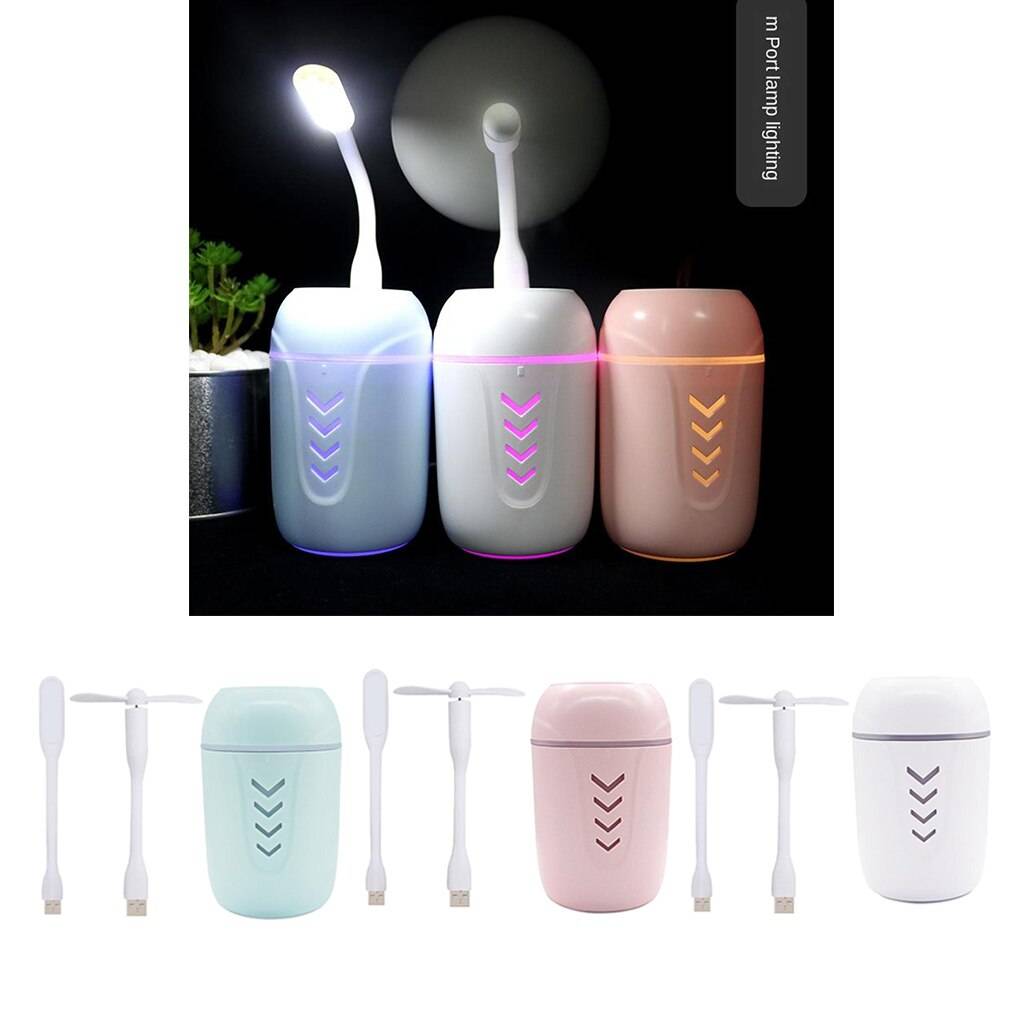 Portabel mini usb luftfuktare , 200ml lågbrus luftfuktare med färger nattlampa och mini fläkt, usb kabel - Blå