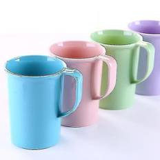 Sæt med 4 stk. plastik krus med hank, ubrydelige plastik kaffekopper (4 farver, 301-400ml) [gratis fragt]
