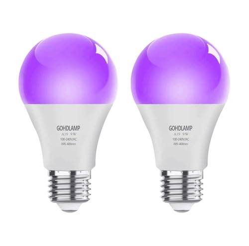 Svarta glödlampor, 75 Watt ekvivalent Blacklight 9W A19 LED-lampor E26 standardbas, UVA-nivå 395-400nm, Glow in The Dark för kroppsmålning, Blacklights Party, Fluorescerande affisch