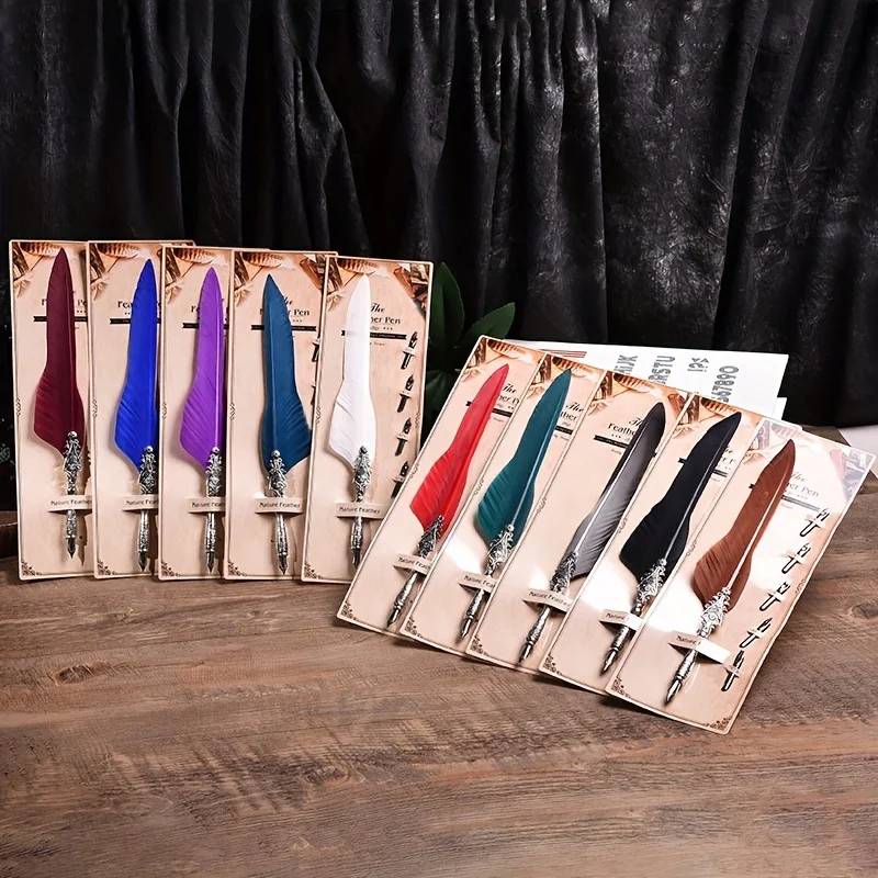 Creative Feather Pen Metal Signature Pen Dipped in Water Pen Business Pen Feather Pen Girl Heart Practice Calligraphy Gift