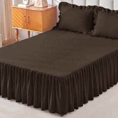 1 st kaffebrun sängkappa, sängkläder, sängöverkast, lakan, mysig rumsdekoration, hemtextil, volangkant med elastiska hörnremmar, mjuk och andningsbar, (Multi-size)
