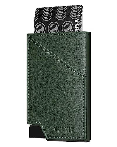 VULKIT Kreditkortshållare Plånbok RFID Blockerande Smal Aluminium Metall Bank Pop-up Korthållare Fodral med Business Money Ficka för kreditkort Sedlar och Mynt (Grön)