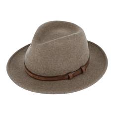 Fedora filthat meleret med l�derb�nd, vandt�t og sammenfoldelig, gr�brun - 57 cm