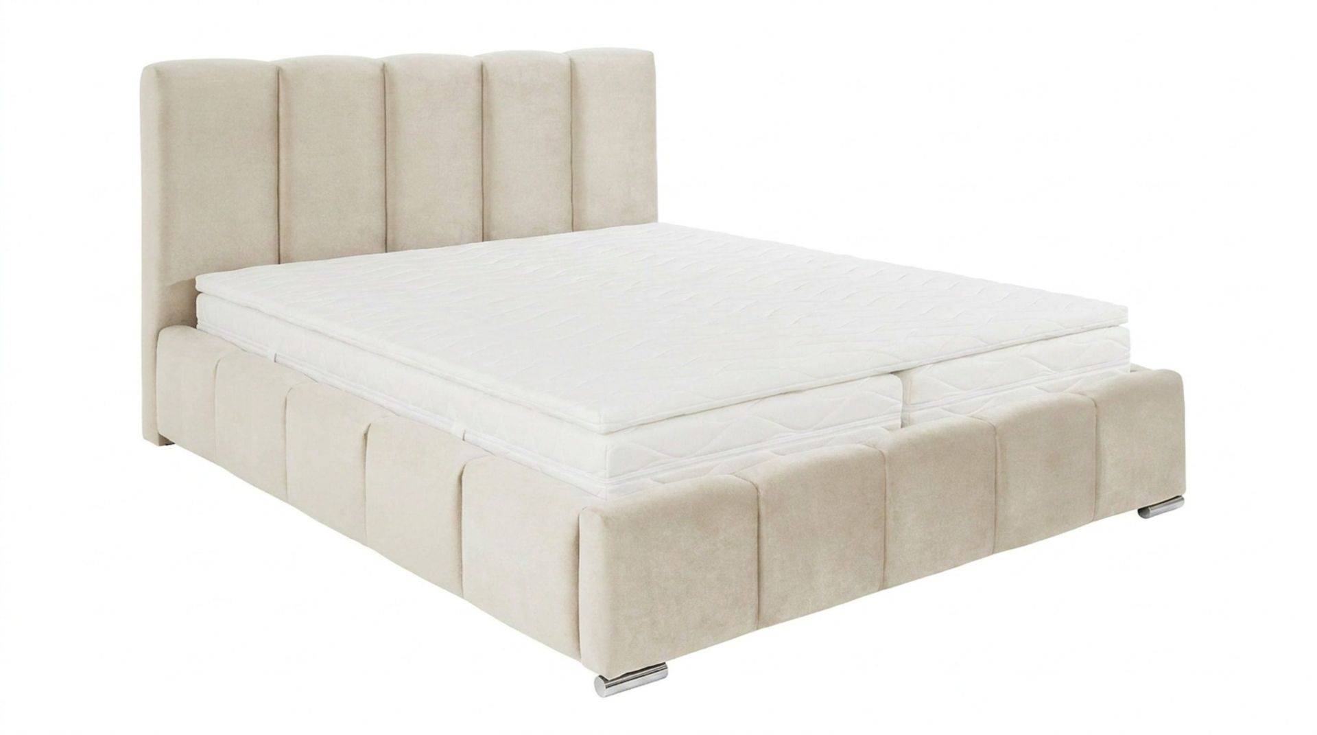 Andrarum Cleaton Sängram 160x200 cm med Förvaring HVILA Resårmadrass och Bäddmadrass i Polysterskum Tvättbar klädsel - Beige/Vit Komplett sängpaket