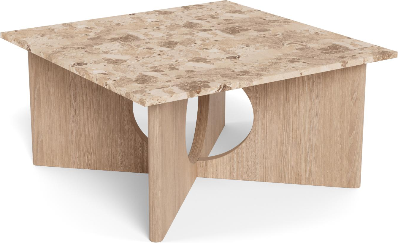 Sofabord Signature Faro firkantet 80x80x42 cm mat latte marmortop, hvidpigmenteret krydsstel i olieret egefiner.