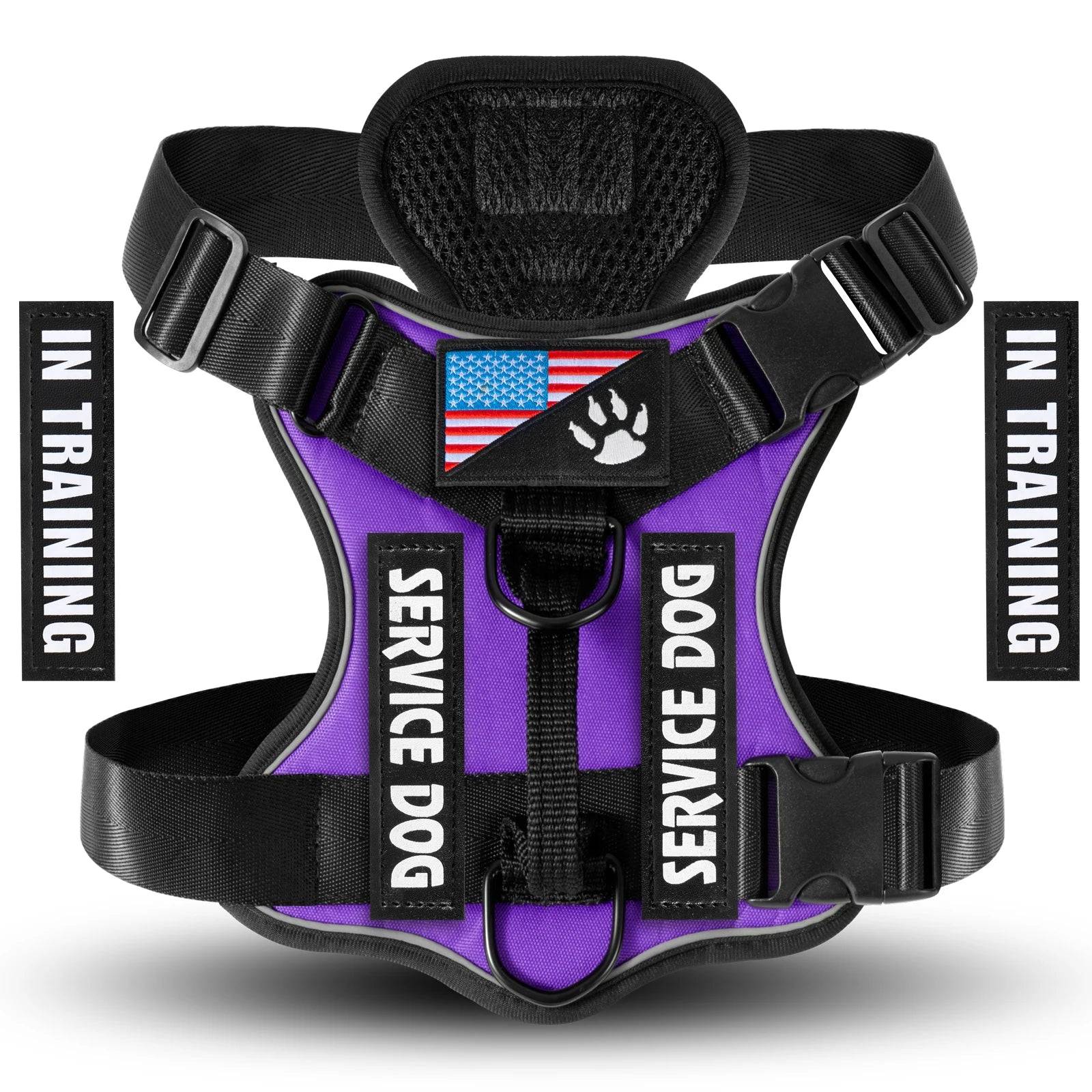 Reflective Service Dog Vest Harness with 5 Patches | Adjustable Soft Oxford Mesh Harness - Purple / XL (XL)