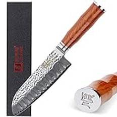 Sunlong 7 "Klassisk Santoku-kniv med ihålig kant japanskt blad VG10 Damaskus stål kockkniv med hög kolhalt i rosenträ SL-DK1047R