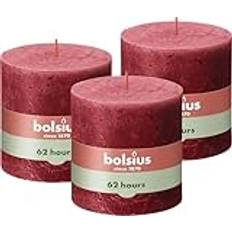 Bolsius Rustik blockljus XXL – rött – set om 3 stycken – dekorativa hushållsljus – längd brinntid 62 timmar – oparfymerad – naturlig växtvakt – utan palmolja – extra stor – 10 x 10 cm