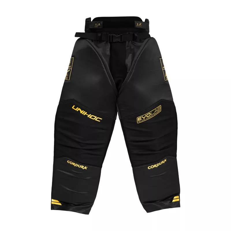 UNIHOC GOALIE PANTS ALPHA EVOLAB BLACK/GOLD (MEDIUM)