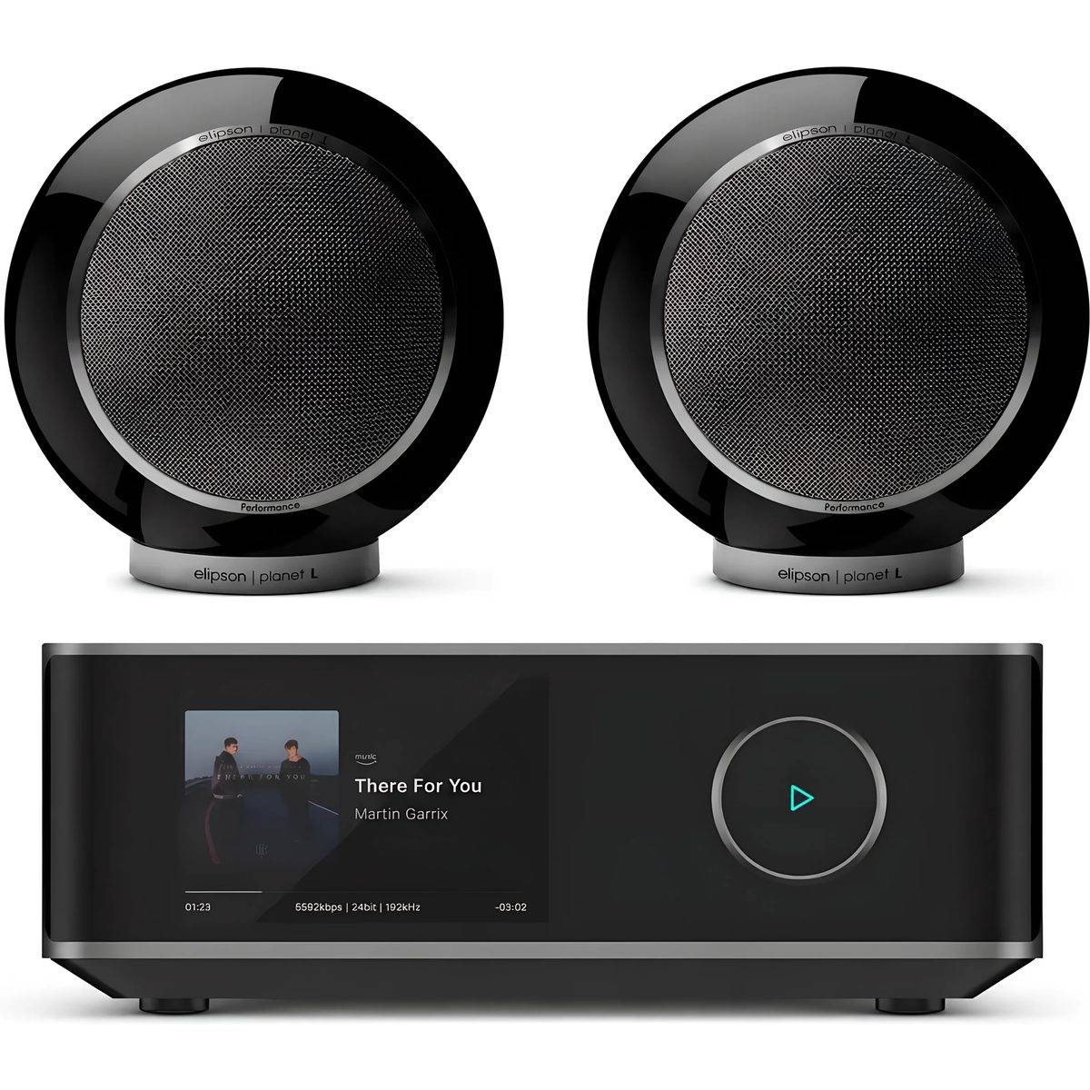 Elipson + WiiM Planet L Performance 2.0 svart lack (lot de 2) + Amp Ultra rymdgrå