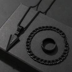 3st/set Män Mode Arrow Hängsmycke Halsband + Armband + Ring Set Festevenemang för män och kvinnor, enkelt, trendigt och storslaget, ge presenter till - Svart (En-Storlek)