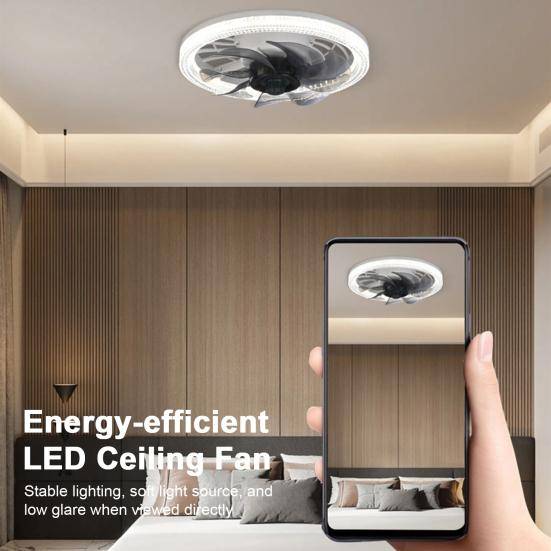 2-i-1 Smart Tyst takfläkt med ljus Dimbar hastighet Justerbar Energisnåla infällda takfläktlampa i sovrummet vit