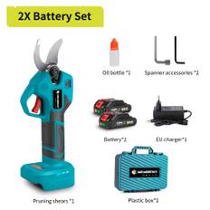 NEWBENY 30 mm borstlös elektrisk beskärningssax 4 växlar sladdlös uppladdningsbar fruktträd Bonsai beskärare för Makita 18V batteri 2x Battery-EU plug
