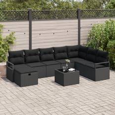 vidaXL 9 Stk Have Sofa Sæt med Puder Sort Poly Rattan, vidaXL 2-Personers Have Sofa med Puder Sort Poly Rattan