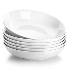 MALACASA, Serie vanlig, 23 cm pastaskål, porslin sallad pastaskål, stor keramisk vit soppskål set, serveringstallrikar för salladspasta soppa frukt, mikrovågsugn diskmaskinssäker, set med 6