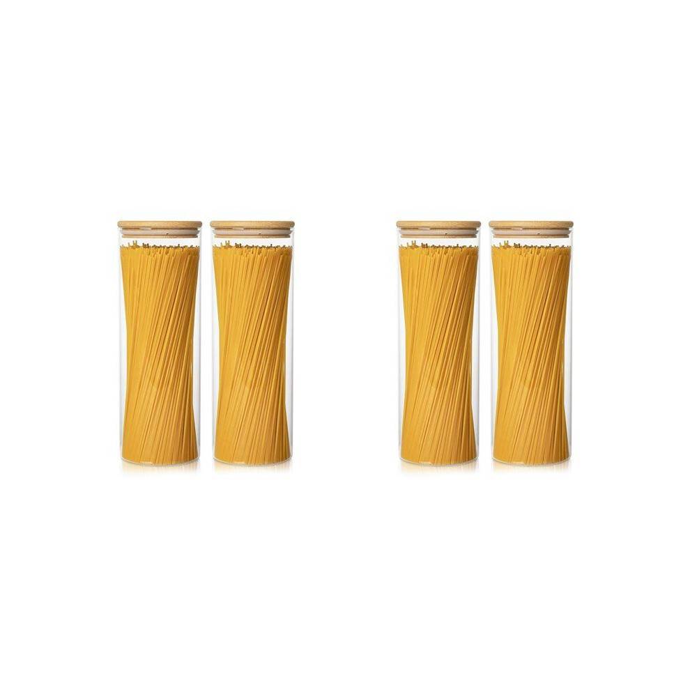 Glass Storage Containers Set of 4 71Oz Tall Spaghetti Jars with Bamboo Lids - Kitchen Food Storage Canisters for Pasta