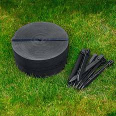 UNIGARDIA Flexibel Rabattkant av Plast 10 m med 20 Ankarstolpar - Höjd 13 cm, Tjocklek 3 mm - Gräskant och Gräsmatta av Robust Plast - Lätt Att Arbeta med, Svart med trädekor