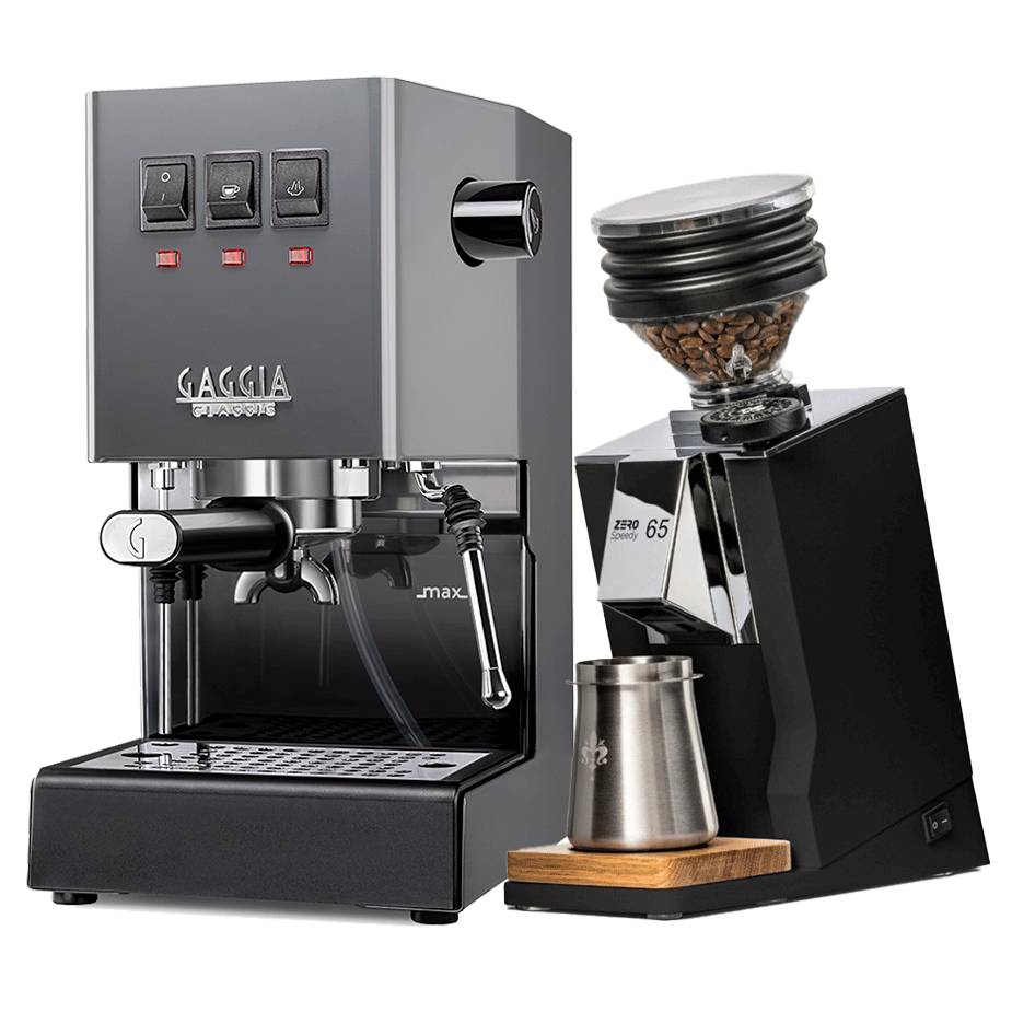 Gaggia Classic E24 Grå Espressomaskine Inkl. Eureka Mignon Zero 65 Speedy Mat Sort Espressokværn