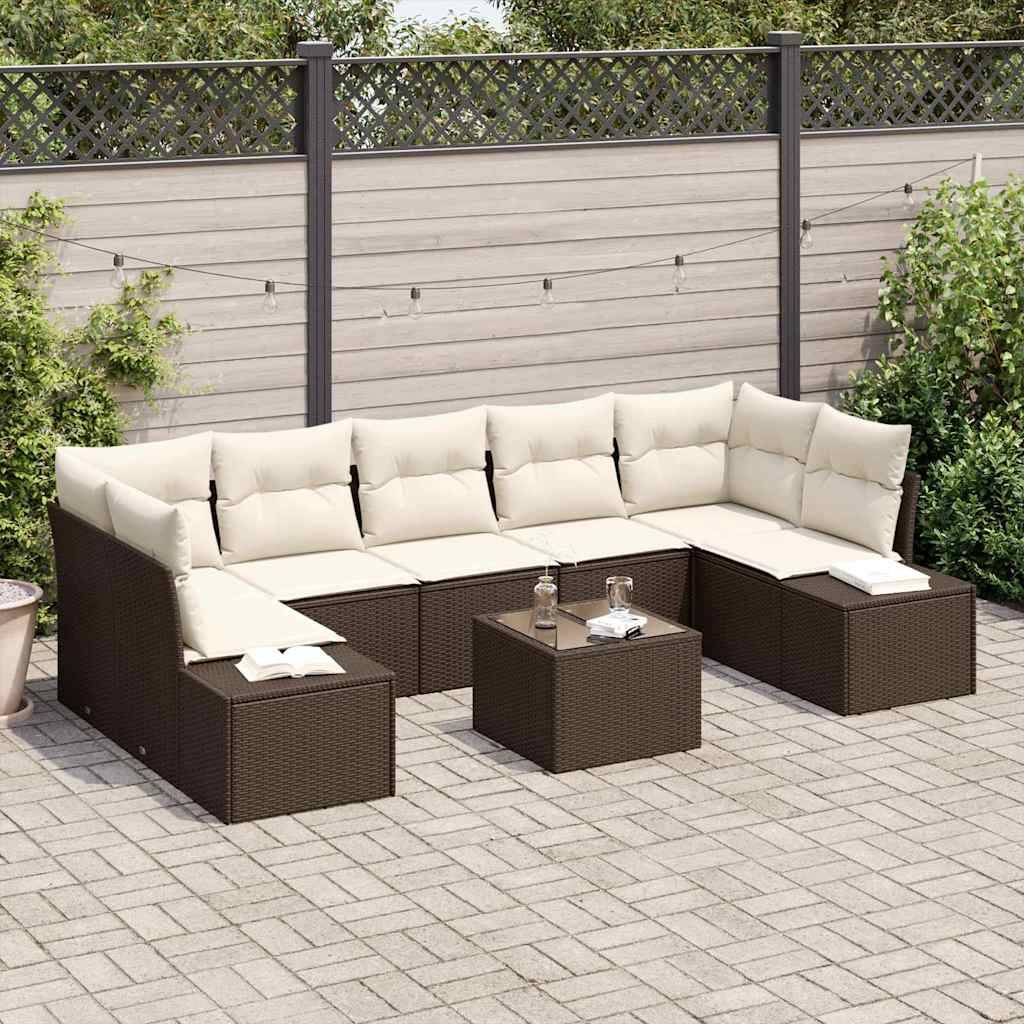 vidaXL Trädgårdsoffset med kudde 8 pcs Brun och Kräm konstrotting