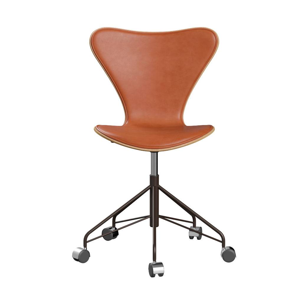 Fritz Hansen - 3117 kontorstol, naturfiner og forsidepolstret i Grace læder Bøg - Valnød læder - Brown Bronze stel - Jacobsen Plus