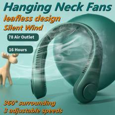 360° Surrounding Neck Fan Wireless Fan USB Rechargeable Mini Ventilador Cooling Bladeless Mute Neckband Fan for Outdoor Sports Hiking Camping svart