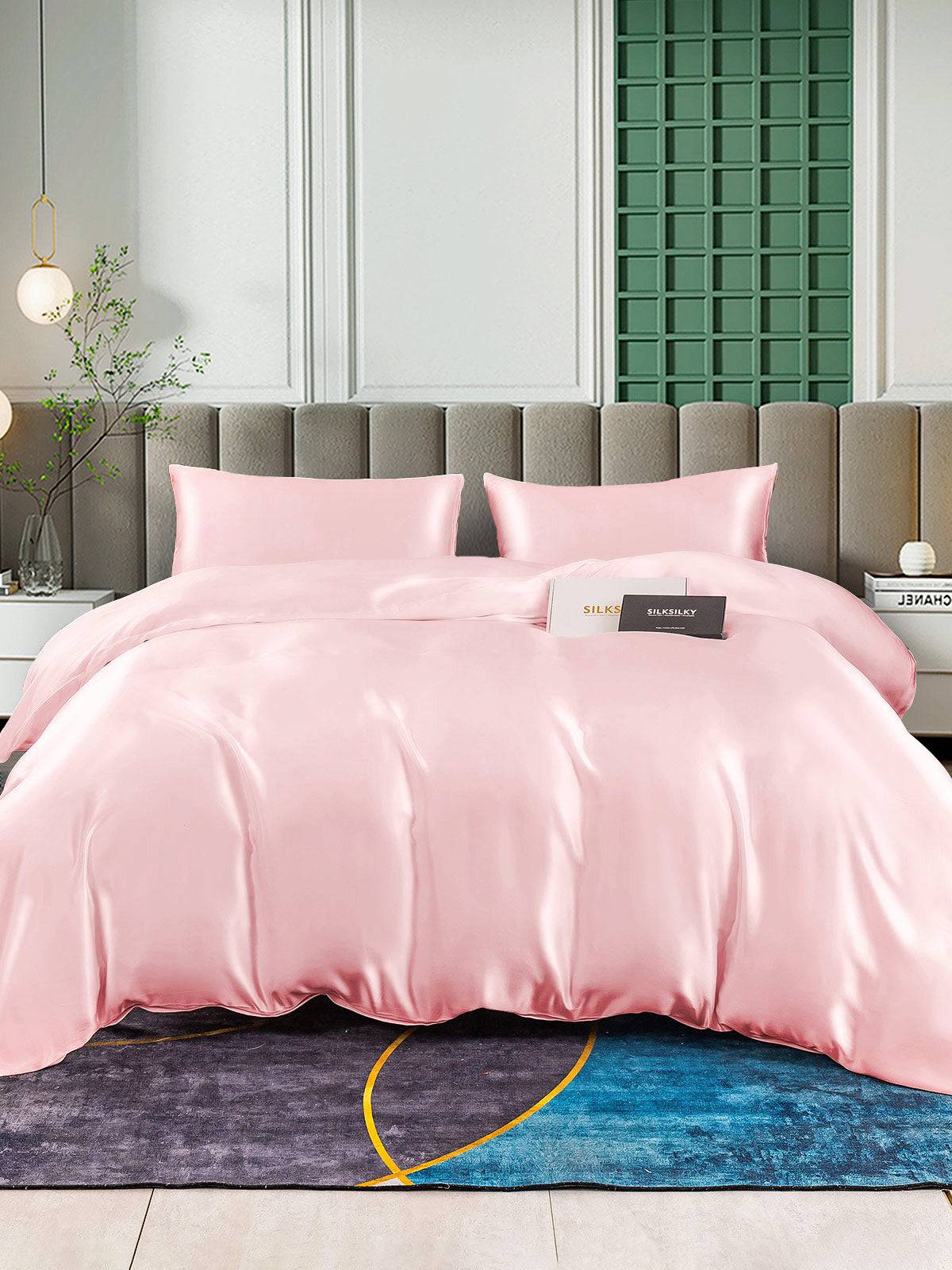 25Momme 4st Siden Sängkläder Set (Påslakan + Dra-På-Lakan + 2x Örngott) - Rosa / 1.6m Säng