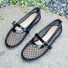 2025 Fishnet Hollow Andningsbara Mary Jane Platta Sandaler, Stängd Tå För Damer - Svart (EUR36,EUR37,EUR38,EUR39,EUR40,EUR41,EUR42,EUR43)