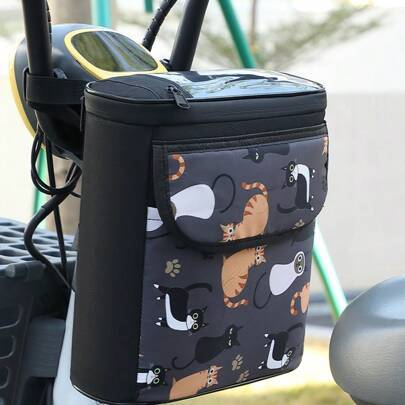 Justerbar cykelstyrlåda med mobilficka, stor frontförvaringsväska för cykel med dragkedja, med axelrem, cykelväska för mountainbike - Ljusgrå