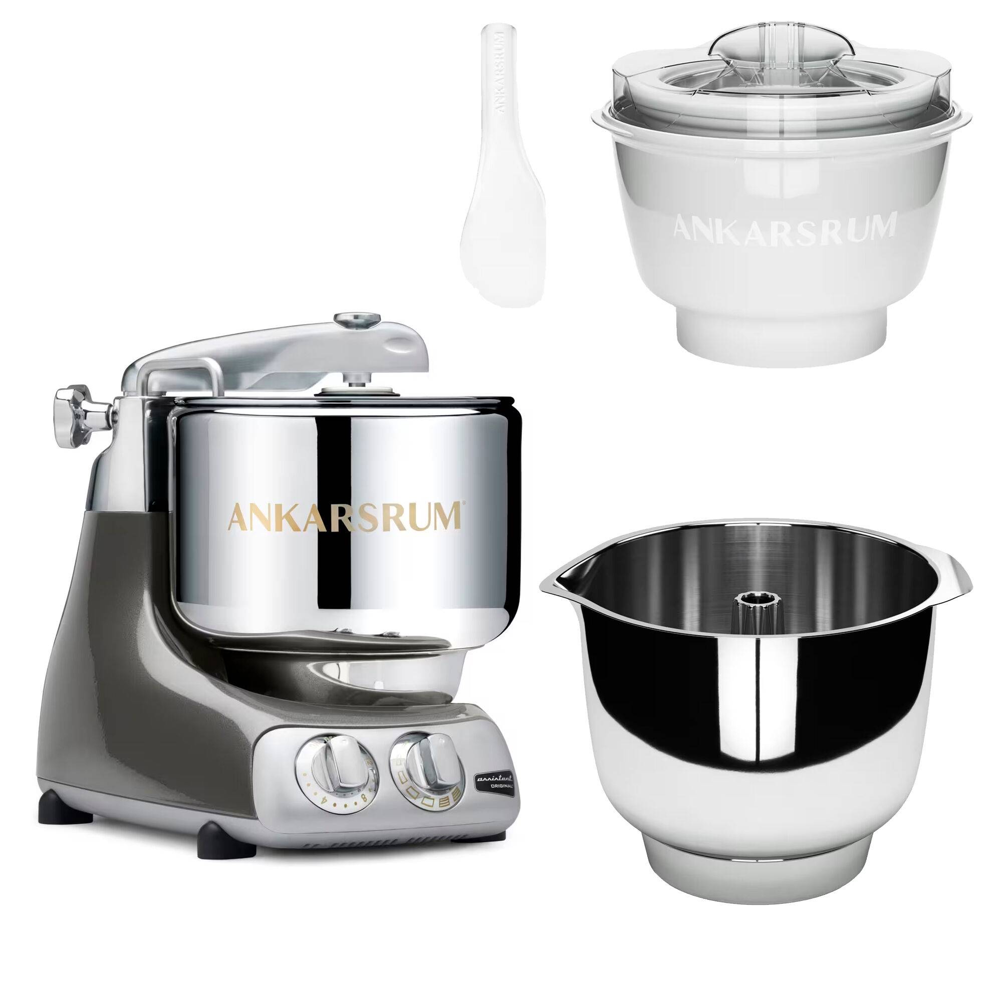 Ankarsrum Assistent Original AKM 6230 köksmaskin med glasstillbehör och extra vispskål, black chrome - Black chrome
